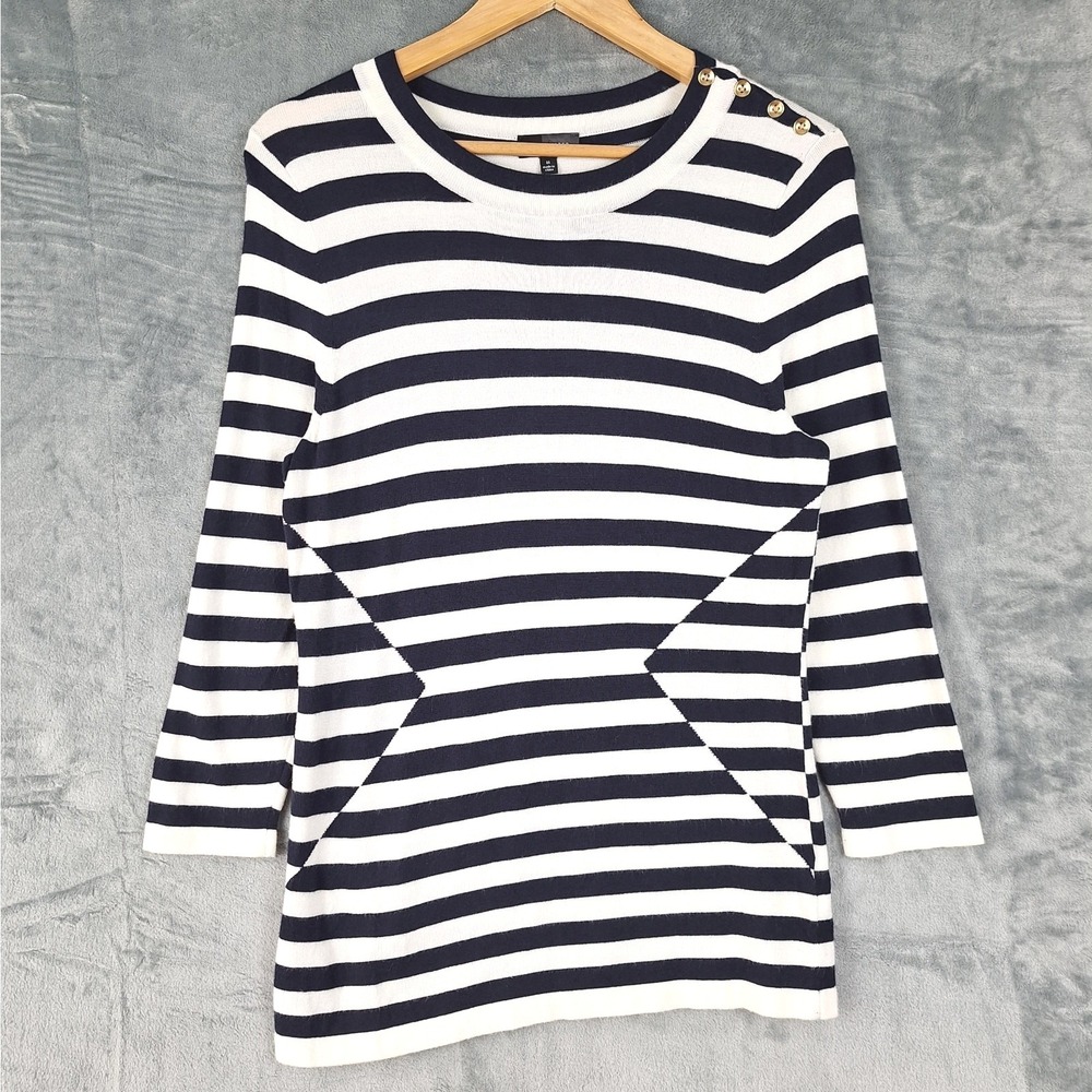 Womens Top Medium Nautical Sailor Chic Preppy Academic Striped Old Money Coastal